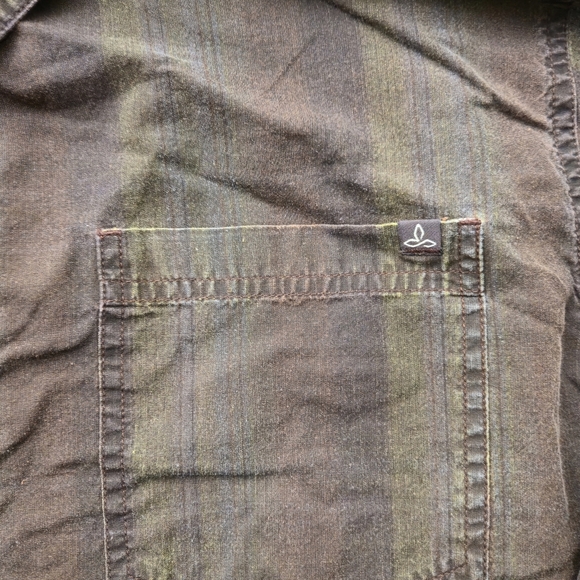 Prana Men's L Brown Striped Organic Cotton Long Sleeve Roll-Tab Shirt BREATHe - Picture 3 of 10